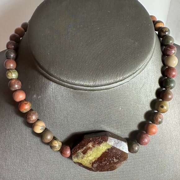 Choker Necklace Sterling Silver Picasso Jasper Chrysoprase Gemstone Handmade - Picture 1 of 7